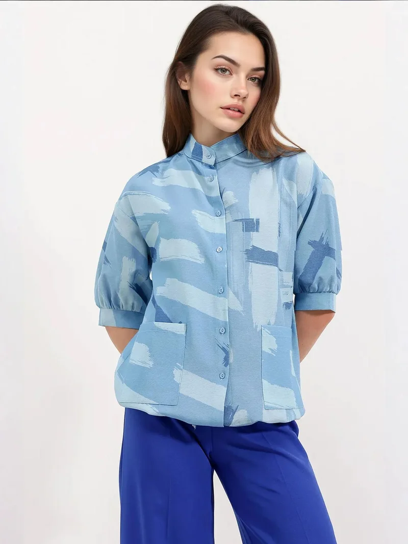 BIG DART BDART Abstract Print Loose Fit Shirt with Pocket