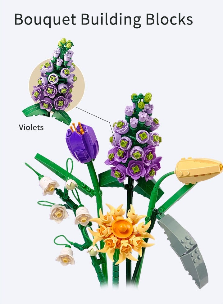 534-Piece Building Blocks Bouquet 3D Flower Model Children's DIY Interactive Toys Home Decoration Plant Potted Plants for Kids Toy Gifts - Image 3
