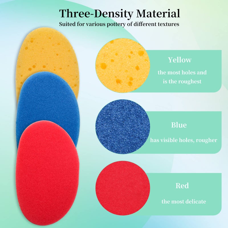 Boyistar 12Pcs Clay Sponges for Clay, Boyistar Ceramics Pottery Clay Sponge for Shaping and Clean Sponge with 3-Density Clay Sponge Artists Sponge for Pottery Modeling Sculpting with Mesh Bag - Image 3