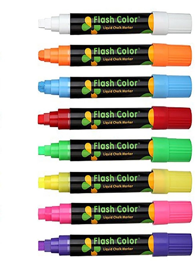 Techzere Liquid Chalk Markers, Fluorescent Neon Chalkboard Chisel Marker Pens for Glass, LED Writing Boards Etc (Pack of 8) (Multicolor) - Image 1