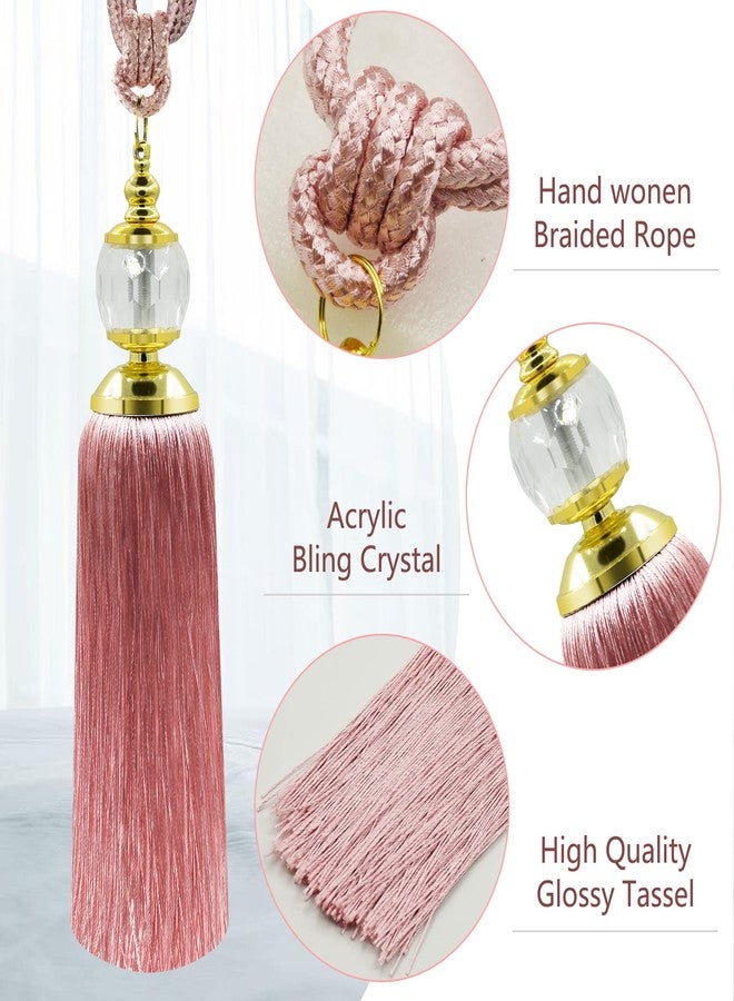 KOLAKO Tassel Curtain Tiebacks Handmade Rope Tie Backs Tassels for Curtains Pink Crystal Drapery Tieback Holdbacks Decorative Curtain Ties Farmhouse Drape Holders Window Treatment 2 Pack - Image 3