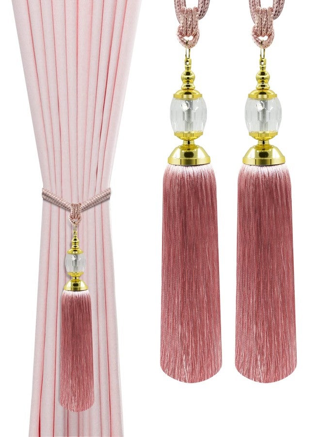 KOLAKO Tassel Curtain Tiebacks Handmade Rope Tie Backs Tassels for Curtains Pink Crystal Drapery Tieback Holdbacks Decorative Curtain Ties Farmhouse Drape Holders Window Treatment 2 Pack - Image 1