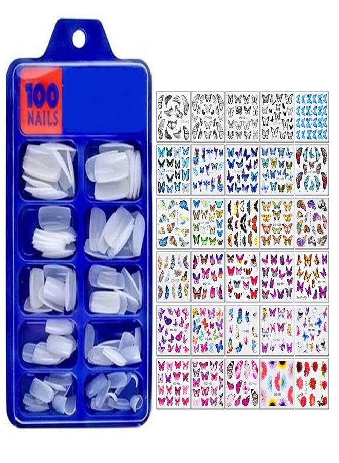 JAAYANSHA Artificial Nails Set With Glue Acrylic Fake Nails Set Of 100 Pcs and Artificial Nail Glue 3gm Artificial Nails with Nail Art Sticker - Image 1