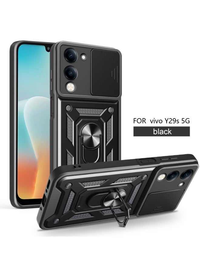 SanHu for vivo Y29s 5G Case Cover, Slide Camera Lens Cover, Magnetic Ring Holder Kickstand Protective Phone Case for vivo Y29s 5G, Black - Image 1