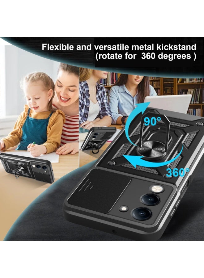 SanHu for vivo Y29s 5G Case Cover, Slide Camera Lens Cover, Magnetic Ring Holder Kickstand Protective Phone Case for vivo Y29s 5G, Black - Image 4