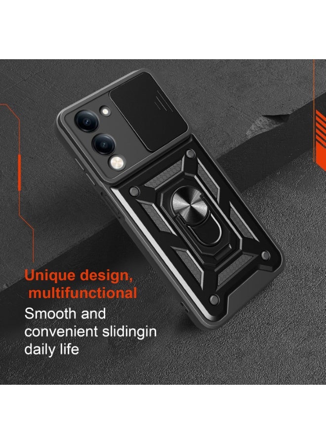 SanHu for vivo Y29s 5G Case Cover, Slide Camera Lens Cover, Magnetic Ring Holder Kickstand Protective Phone Case for vivo Y29s 5G, Black - Image 3
