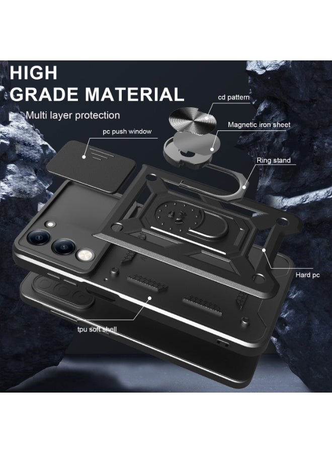 SanHu for vivo Y29s 5G Case Cover, Slide Camera Lens Cover, Magnetic Ring Holder Kickstand Protective Phone Case for vivo Y29s 5G, Black - Image 2