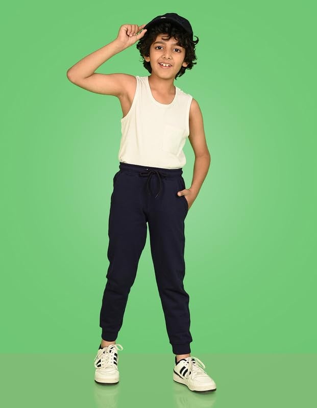 nusyl Navy Blue Solid Color Kids Unisex Track Pants (NUUPJOG0001) - Image 4