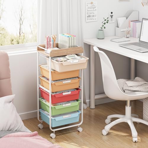 APEXCHASER Utility Cart with 6 DrawersRolling Storage Cart for Crafters Artists Kids Teacher Student Storage Arts Crafts Sewing Study Supplies in Craft Room Dorm Classroom Kids RoomRainbow - Image 3