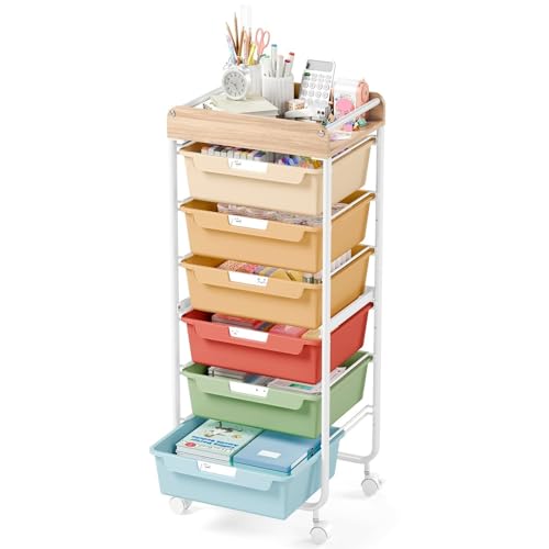 APEXCHASER Utility Cart with 6 DrawersRolling Storage Cart for Crafters Artists Kids Teacher Student Storage Arts Crafts Sewing Study Supplies in Craft Room Dorm Classroom Kids RoomRainbow - Image 1