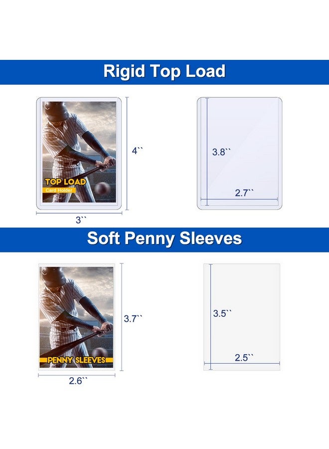 Sooez 100 Topload Card Holder and 100 Clear Sleeves, Sooez 35 PT Topload Card Protectors, 3" x 4" Hard Plastic Card Sleeves Baseball Card Protector, Rigid Toploading Card Case for Collectible Trading Cards - Image 2