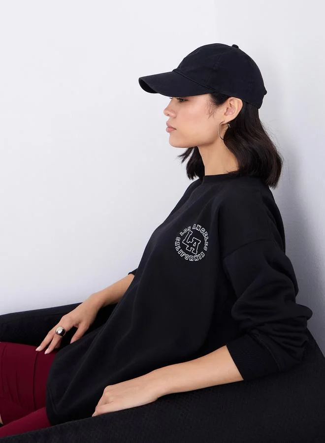 Styli Women Black Oversized Longline Sweatshirt