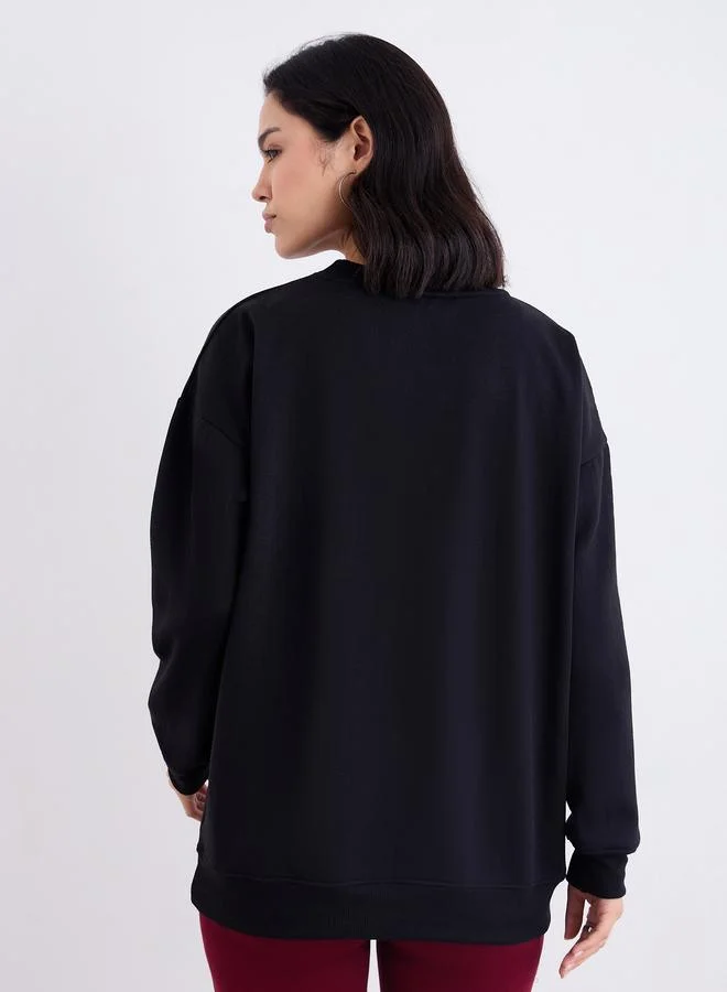 Styli  Styli Women Black Oversized Longline Sweatshirt for Women | Best Price UAE
