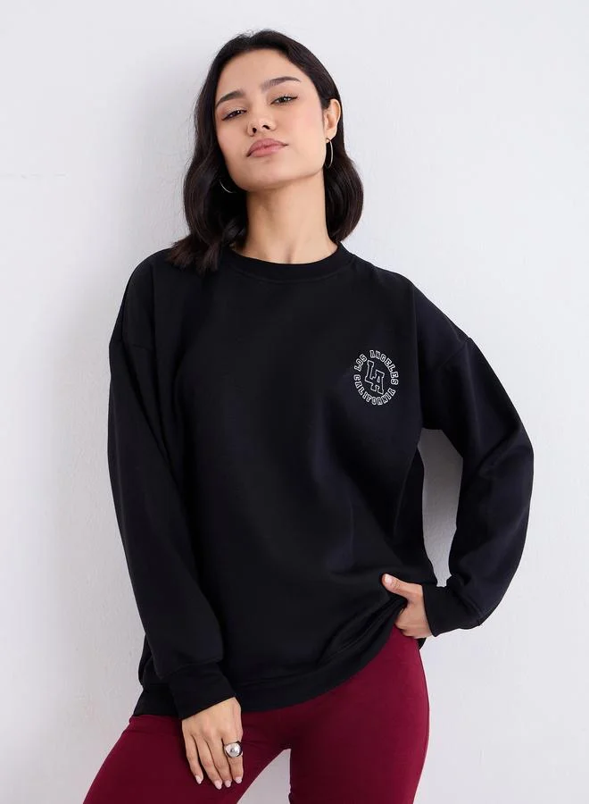 Styli Styli Women Black Oversized Longline Sweatshirt