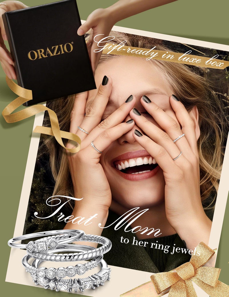ORAZIO 14K Gold Plated Stackable Rings for Women Non Tarnish Dainty Cubic Zirconia Wedding Engagement Bands Ring Set Minimalist Trendy Statement Anniversary Promise Thumb Stacking Rings Size 8 SW1 - Image 5