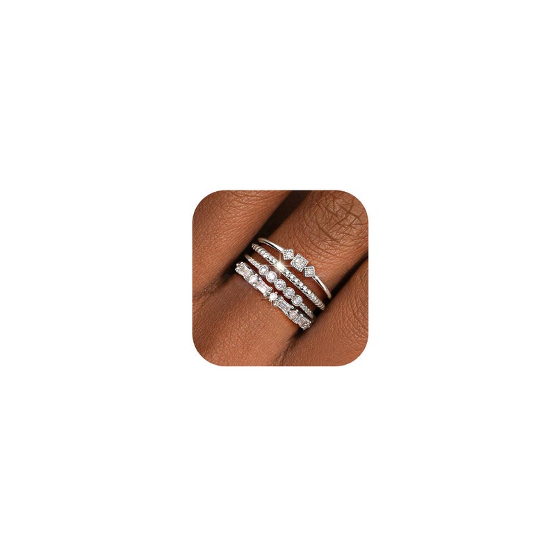 ORAZIO 14K Gold Plated Stackable Rings for Women Non Tarnish Dainty Cubic Zirconia Wedding Engagement Bands Ring Set Minimalist Trendy Statement Anniversary Promise Thumb Stacking Rings Size 8 SW1 - Image 1