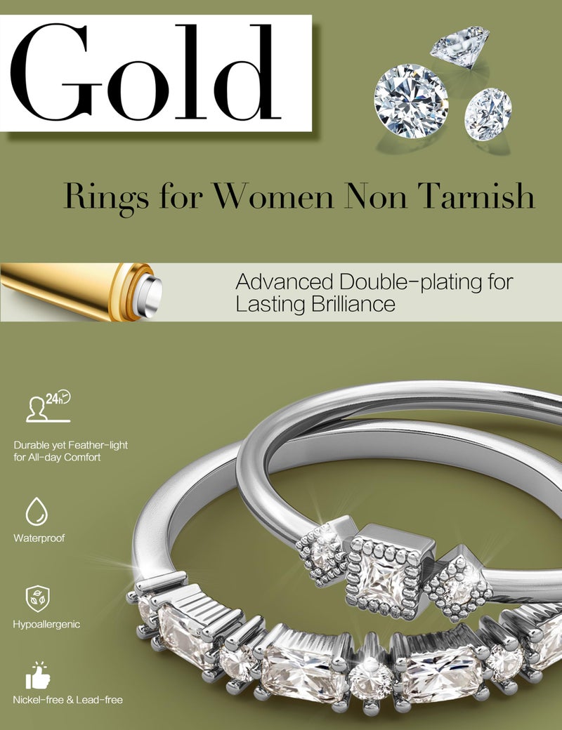 ORAZIO 14K Gold Plated Stackable Rings for Women Non Tarnish Dainty Cubic Zirconia Wedding Engagement Bands Ring Set Minimalist Trendy Statement Anniversary Promise Thumb Stacking Rings Size 8 SW1 - Image 2