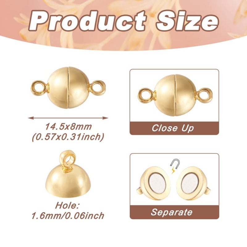 Craftdady 20 Sets 24K Gold Round Magnetic Clasps Magnet Converters Locking Clasps 14.5x8mm for Jewelry Bracelet Necklace Making Hole:1.6mm - Image 2