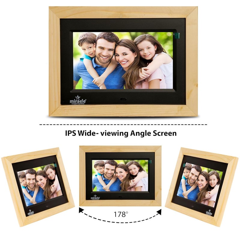 miracle digital إطار صور رقمي خشبي 7''(17.78) IPS مع شاشة عالية الدقة، بطاقة USB، جهاز تحكم عن بعد، عرض شرائح الصور، فيديو وصوت، يدعم ذاكرة مدمجة 8GB و 2GB RAM وزاوية عرض واسعة 180° (خفيف) - Image 4