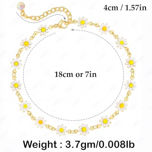 VAMA FASHIONS Stylish Adjustable Gold Plated Daisy Flower Bracelet Hand Chain Armlet Floral Bracelets for Girls Women (White Daisy Flower Bracelet) - Image 3