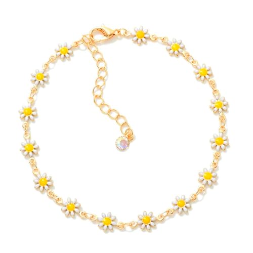VAMA FASHIONS Stylish Adjustable Gold Plated Daisy Flower Bracelet Hand Chain Armlet Floral Bracelets for Girls Women (White Daisy Flower Bracelet) - Image 1