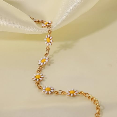 VAMA FASHIONS Stylish Adjustable Gold Plated Daisy Flower Bracelet Hand Chain Armlet Floral Bracelets for Girls Women (White Daisy Flower Bracelet) - Image 5