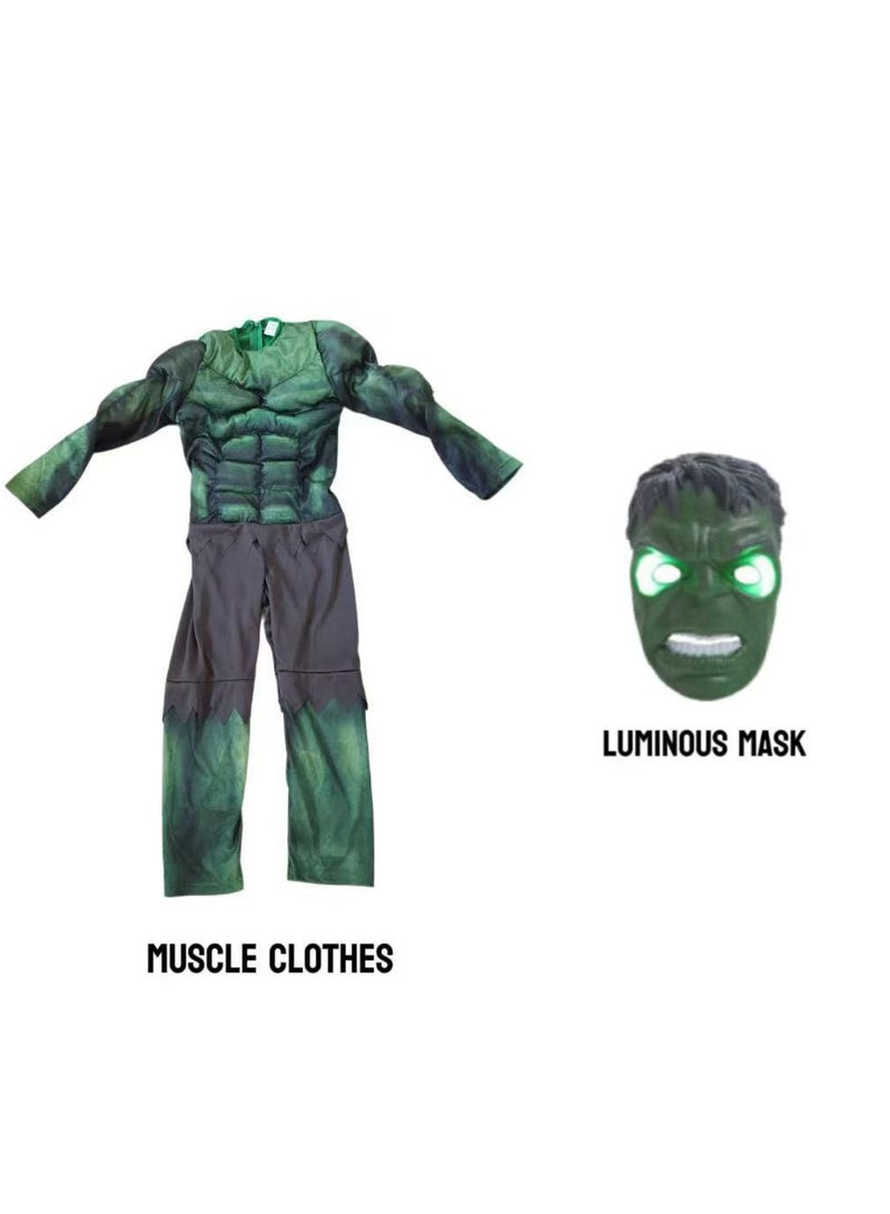 TNGames 【Halloween Must-Have】Kids' Hulk Muscle Costume Set – Muscle Suit + Mask, Avengers-Themed Halloween Party Cosplay Outfit Product Highlights Size:L - Image 2