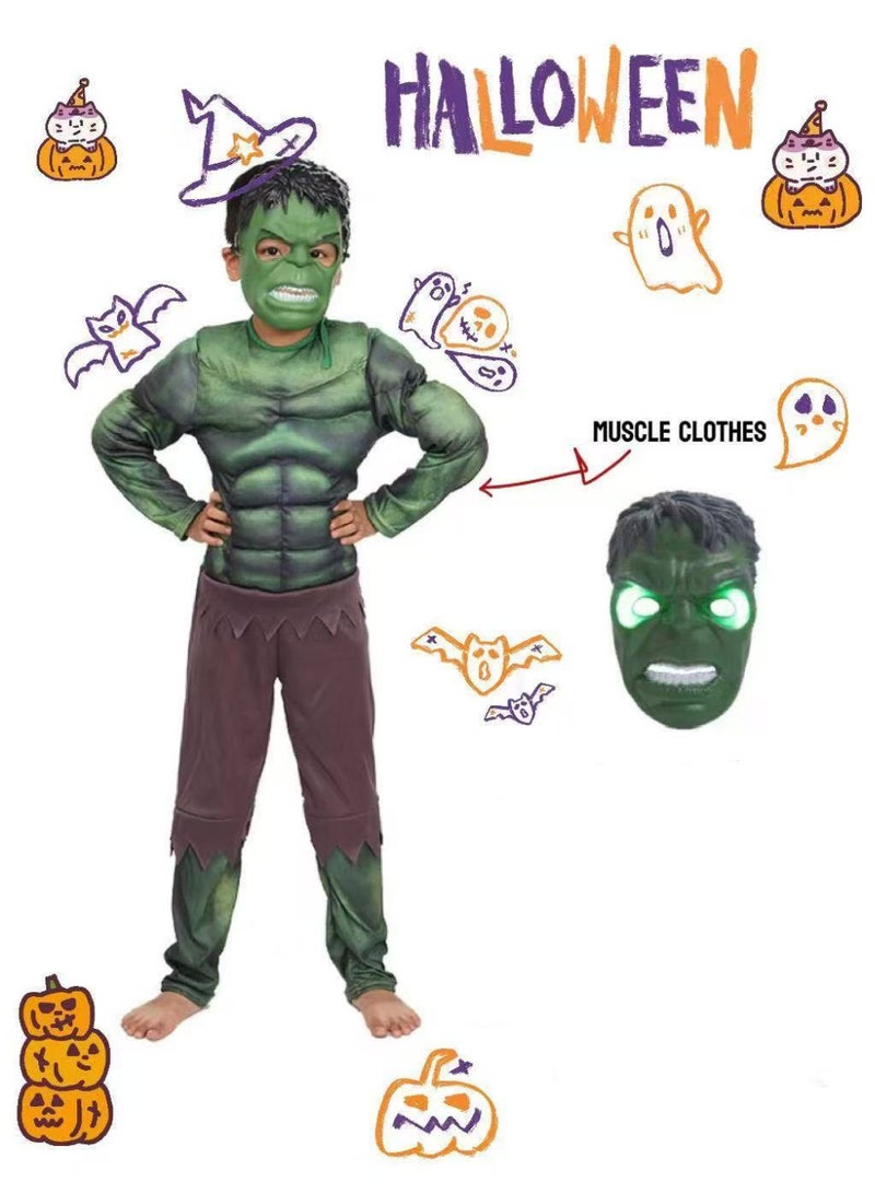 ألعاب تي إن مجموعة زي العضلات Hulk للأطفال - بدلة العضلات + القناع ، زي أداء Halloween Avengers للحفلات والأحداث الحجم: L (130-140 سم) - Image 1