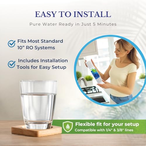 Water Filter Tec NSF Certified 5 Stage Reverse Osmosis RO Water Filters Replacement Set 100 GPD RO Membrane Standard 10 Inch Inline Water Filter with 1/4-Inch Quick-Connect - Image 4