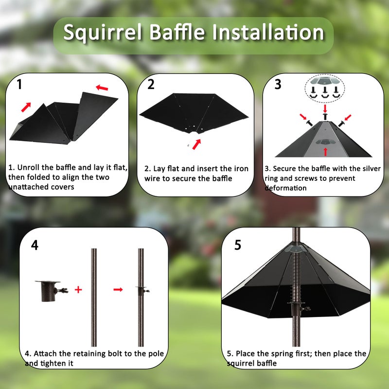YINGYM 6-Hook Bird Feeding Station Kit, 94 Inch Heavy Duty Bird Feeder Stand Pole for Outdoors Hanging with 4 Feeders, Wide Metal Squirrel Baffle, Attracting Wild Birds - Image 4