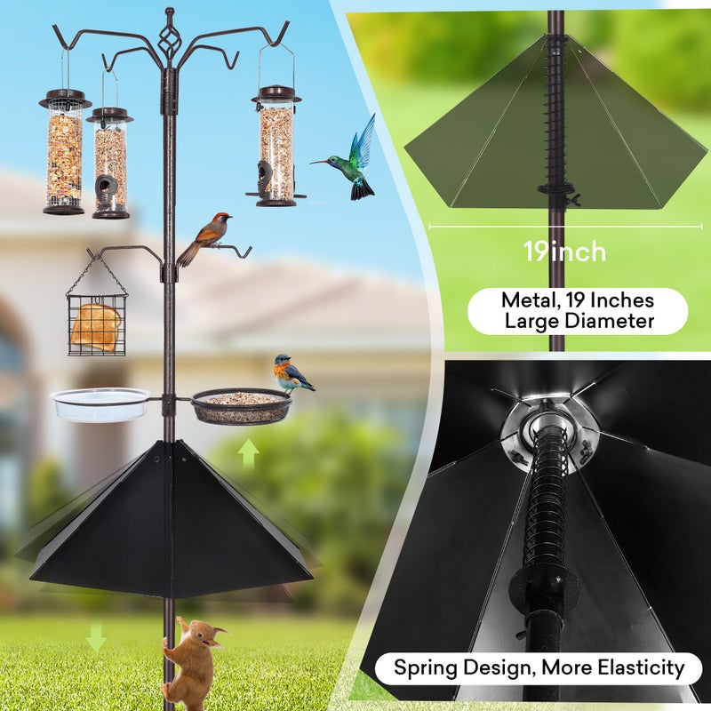 YINGYM 6-Hook Bird Feeding Station Kit, 94 Inch Heavy Duty Bird Feeder Stand Pole for Outdoors Hanging with 4 Feeders, Wide Metal Squirrel Baffle, Attracting Wild Birds - Image 5