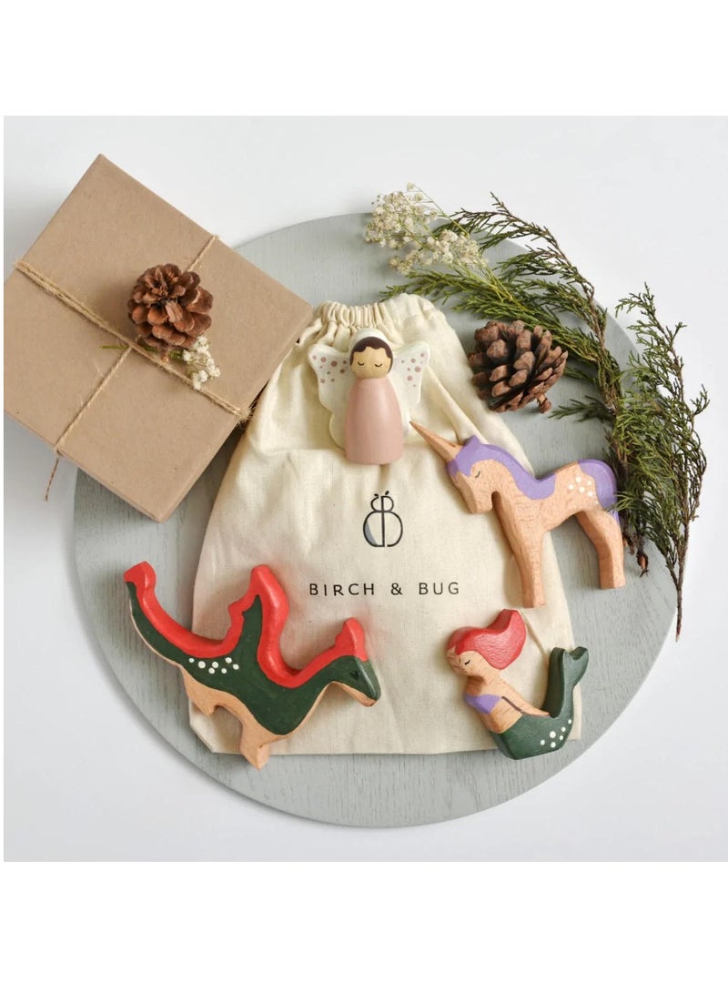 بيرتش آند باغز مجموعة المخلوقات الغامضة مكونة من 4 ألعاب خشبية لحيوانات الغابة - مجموعة كاملة من 4 قطع من خشب الصنوبر الطبيعي - Image 1