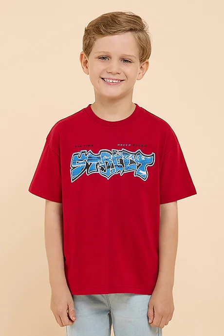 R&B Printed T-Shirt with Crew Neck and Short Sleeves