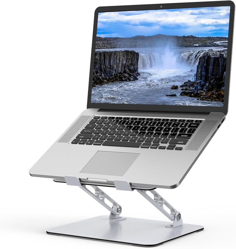 Gogoonike Laptop Stand for Desk, Adjustable Laptop Riser, Metal Foldable Computer Stand Holder Portable Notebook Mount, Ventilated Cooling Printer Stand Compatible with 10-15.6” Laptops - Image 1