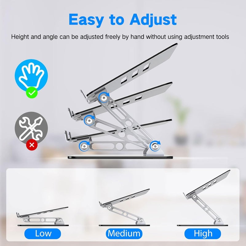 Gogoonike Laptop Stand for Desk, Adjustable Laptop Riser, Metal Foldable Computer Stand Holder Portable Notebook Mount, Ventilated Cooling Printer Stand Compatible with 10-15.6” Laptops - Image 3