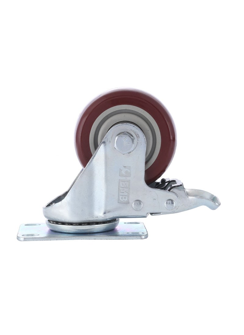 BMB tools - 2-Piece 75mm Red PVC Medium Duty Ball Bearing Caster - Swivel with Brake - Plate - Image 1