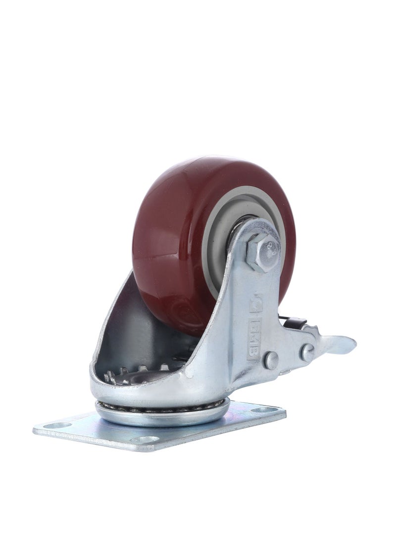 BMB tools - 2-Piece 75mm Red PVC Medium Duty Ball Bearing Caster - Swivel with Brake - Plate - Image 1
