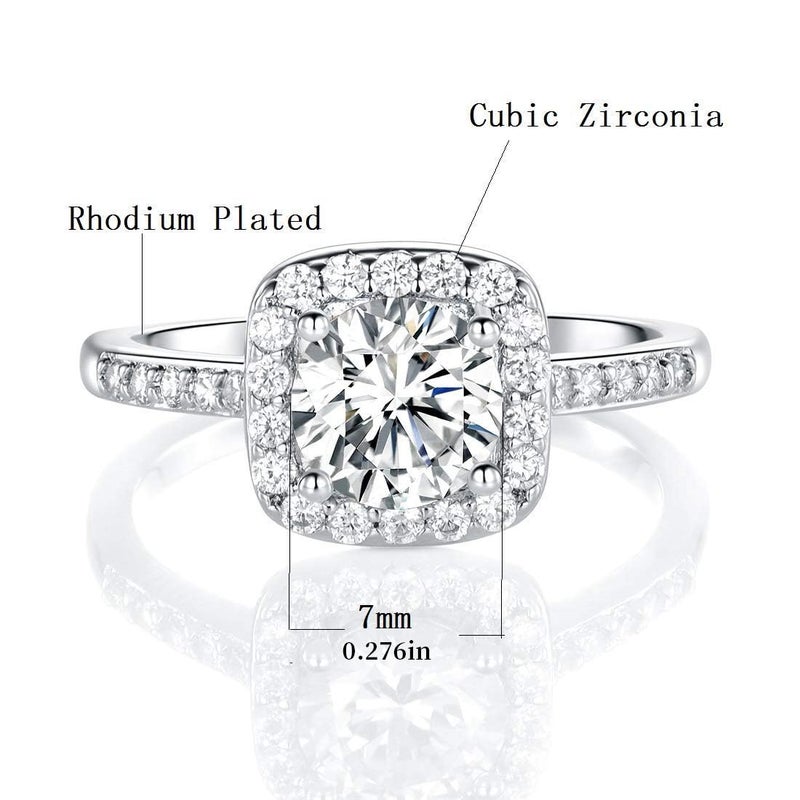 MDFUN 18K White Gold Plated Cubic Zirconia Promise Halo Engagement Promise Eternity Ring for Women (rhodium-plated-brass, 4.5) - Image 3