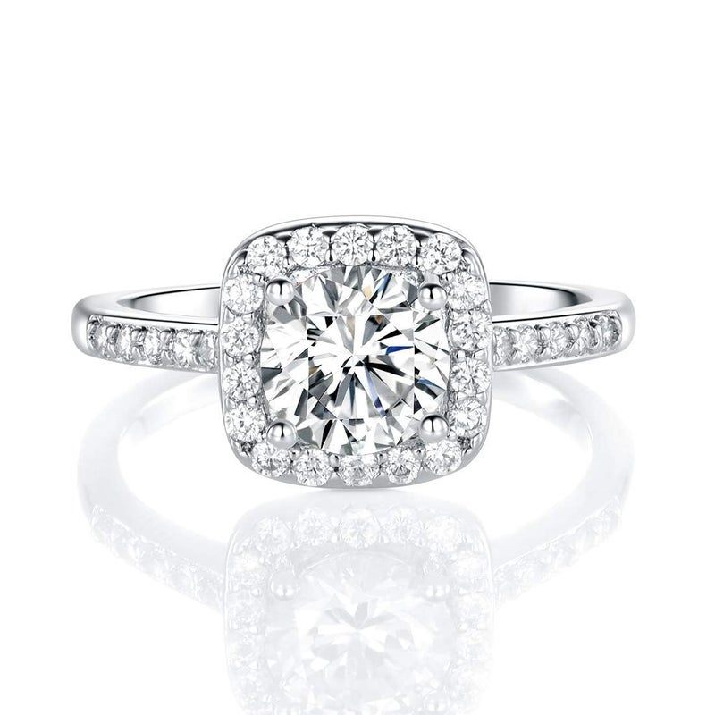 MDFUN 18K White Gold Plated Cubic Zirconia Promise Halo Engagement Promise Eternity Ring for Women (rhodium-plated-brass, 4.5) - Image 1