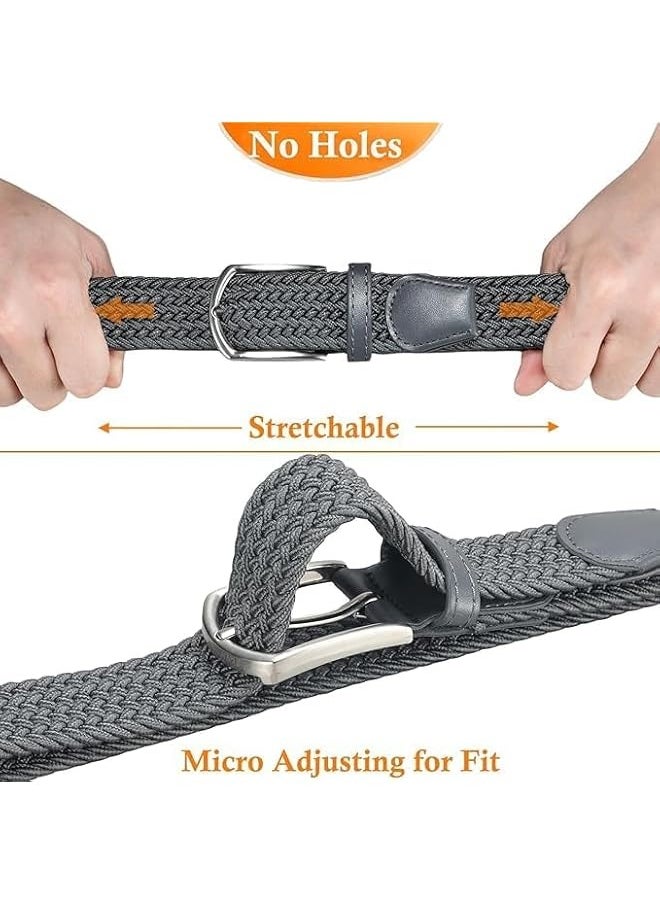 PROMASS - Stretch Belt for Men, 43.3 inch Mens Gift Canvas Elastic Fabric Woven Braided Web Belts for Golf Casual Pants Shirts Jeans (Light grey) - Image 1