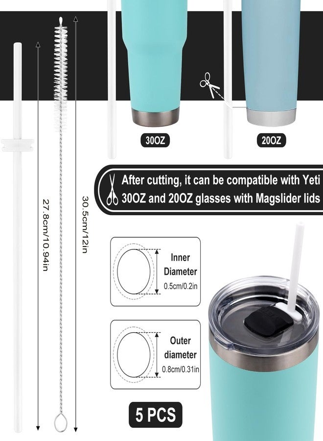 PEUTIER 5PCS Silicone Straw for Yeti Rambler 30/20/10oz，Reusable Plastic Straws and Cleaning Brush for Yeti Tumbler with Magslider Lid ，Yeti Accessories，Replacement Drinking Straws，BPA Free (White) - Image 2