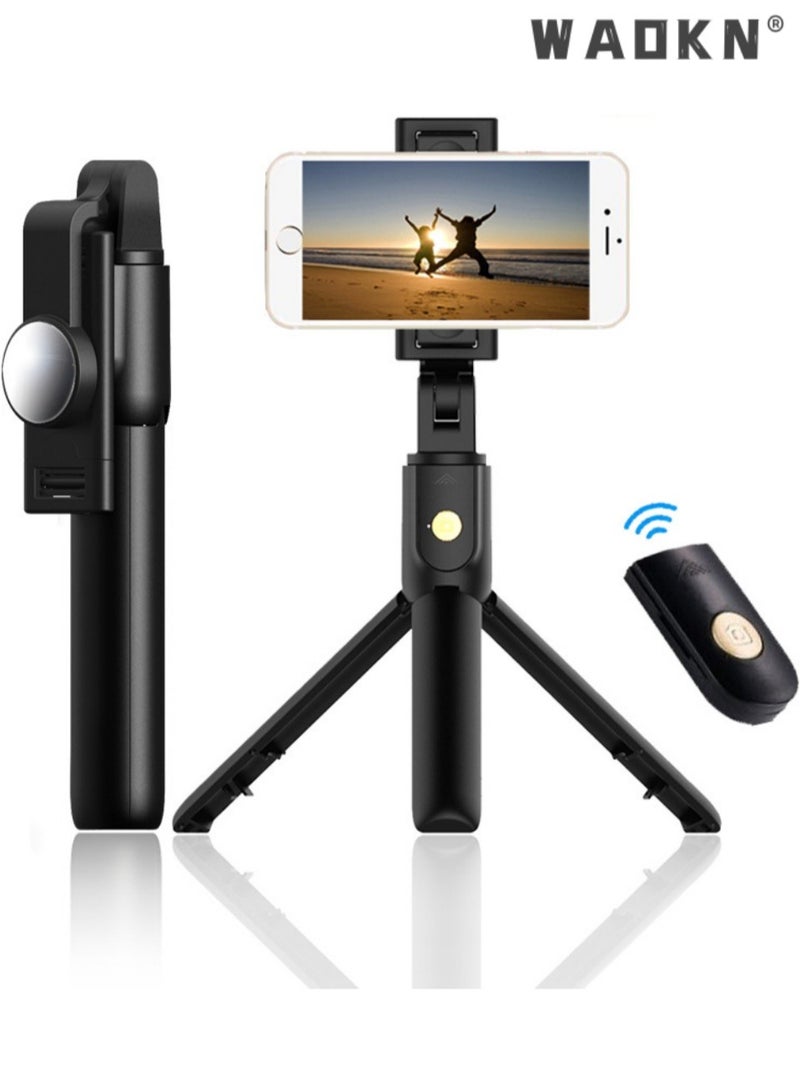 WAOKN Gimbal Stabilizer for Smartphone Extendable Selfie Stick Tripod with Wireless Remote and Auto-Balance Phone Holder for All Cell Phone, 360° Rotation Tripod with Wireless Remote, Portable Phone Holder, Auto Balance 1-Axis Gimbal for Smartphones Tiktok Vlog Youtuber Live Video Record - Image 1