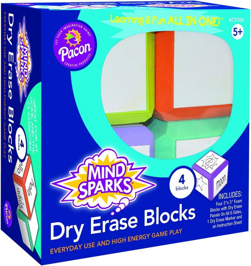 Creativity Inspired Mind Sparks Dry Erase Blocks, Colors May Vary, 3" x 3", 4 Blocks - Image 1