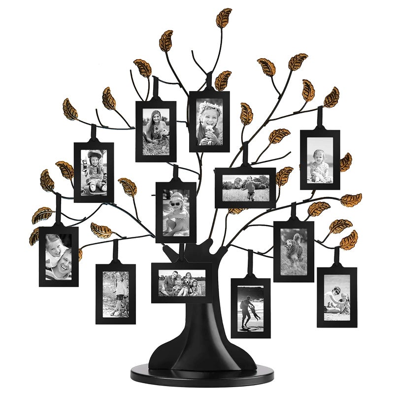 Americanflat Family Tree Picture Frame  Includes 12 Hanging 2x3 Picture Frames  Perfect for Mothers Day Birthdays Christmas Day Anniversary  Adjustable Ribbon Tassels  Black