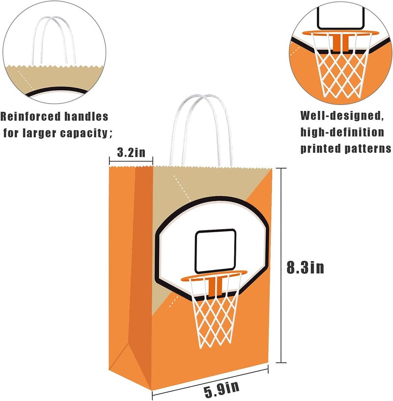 BQK 16 PCS Basketball Gift Bags with Handles for Basketball Birthday Party Supplies, Basketball Party Favor Bags Candy Treats Bags, Basketball Goodie Bags for Kids Boys Girls - Image 3