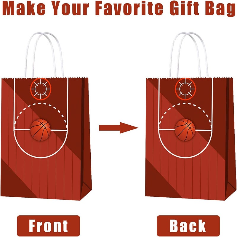 BQK 16 PCS Basketball Gift Bags with Handles for Basketball Birthday Party Supplies, Basketball Party Favor Bags Candy Treats Bags, Basketball Goodie Bags for Kids Boys Girls - Image 4