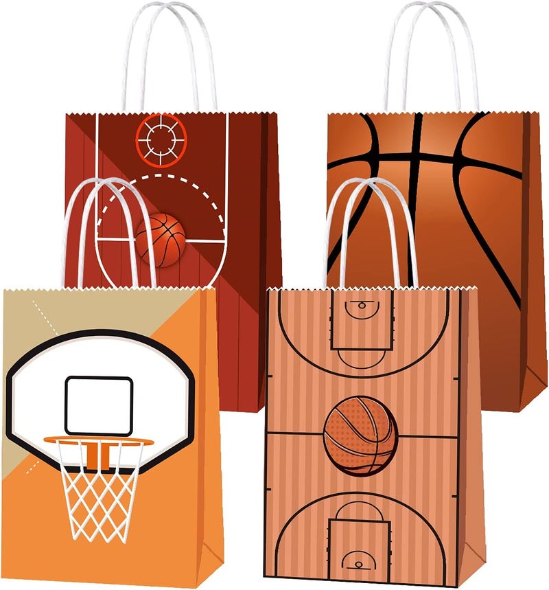 BQK 16 PCS Basketball Gift Bags with Handles for Basketball Birthday Party Supplies, Basketball Party Favor Bags Candy Treats Bags, Basketball Goodie Bags for Kids Boys Girls - Image 1