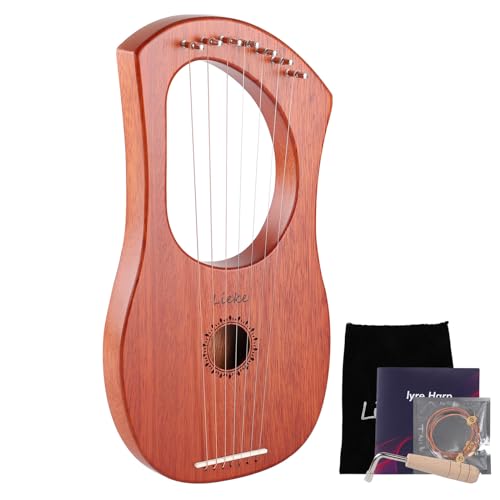LIEKE 7 String Lyre Harp Instrument with Tuning WrenchMetal StringsBag Mahogany Body and Bone SaddleLyre Harp Kit Gift for Kids Adults Beginner - Image 1