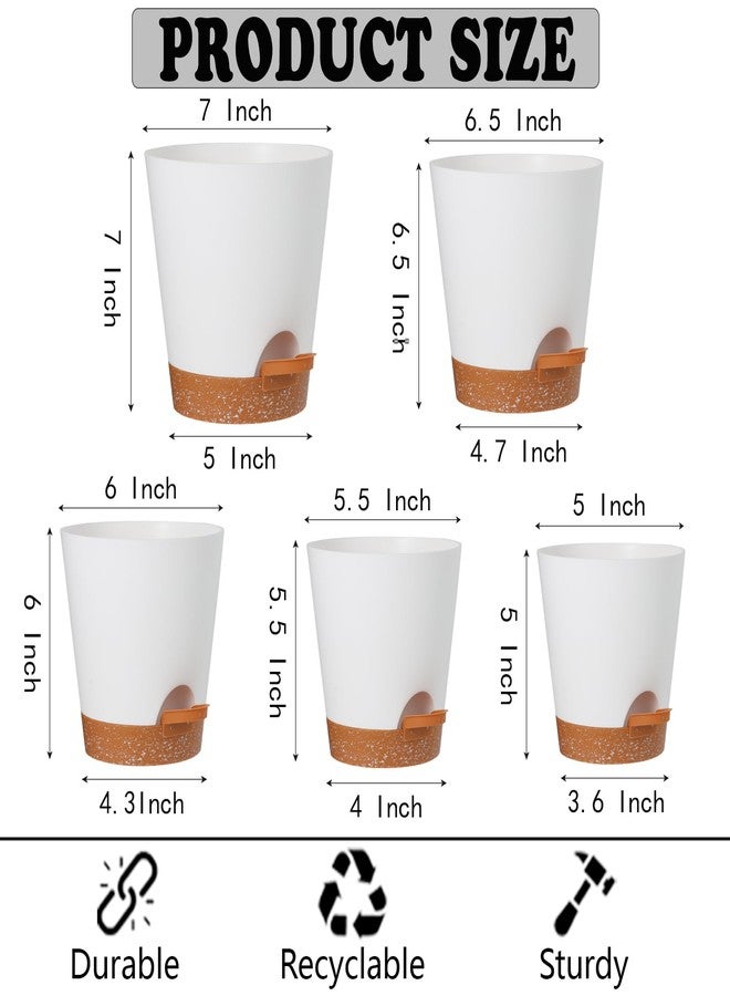 SE SUN-E Flower Planting Pots for Indoor Plants Self Watering Planters with Drainage Hole and Reservoir White Plastic Succulent Pot Modern Decorations/Gift Idea 5Pack - Image 2