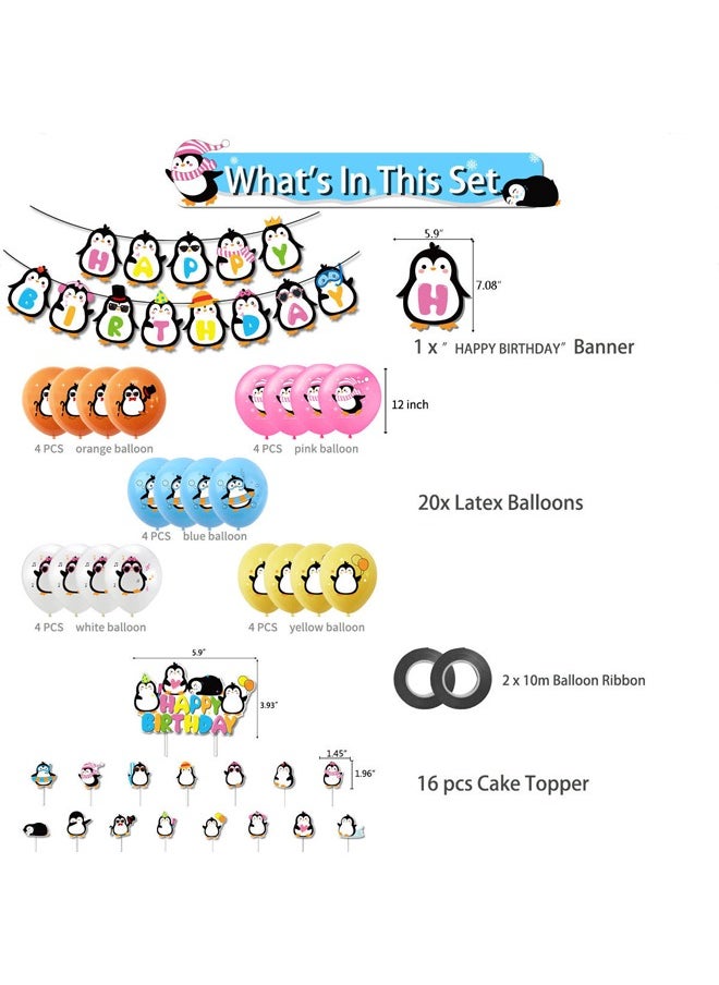 Zeemey Penguin Balloon Set with Happy Birthday Banner,Cake Topper,Perfect for Graduation Baby Shower Birthday Bachelorette Party Backdrop Decoration,Suitable for Indoor and Outdoor  - Image 3